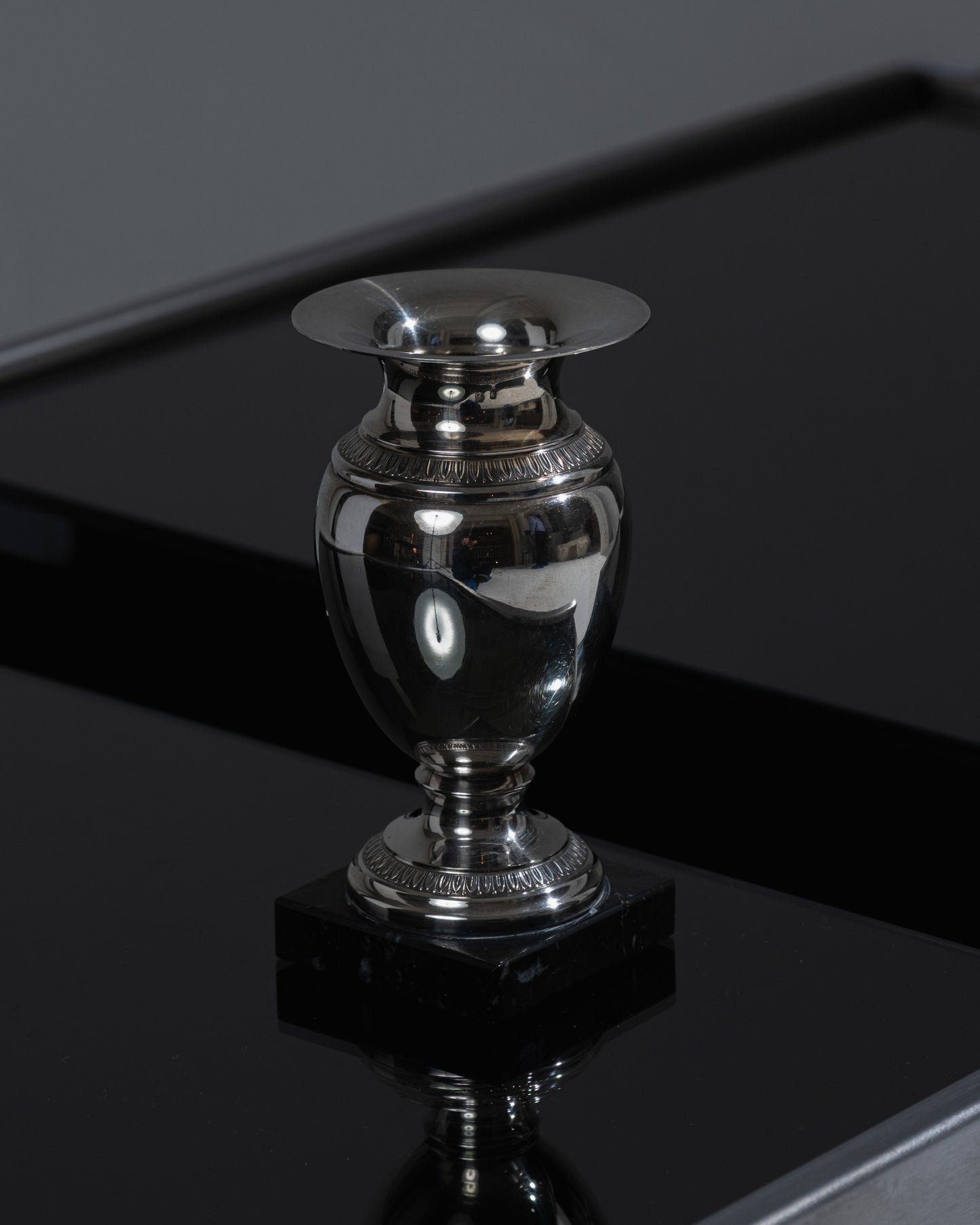 SMALL OVOID METAL AND MARBLE VASE, 1950s