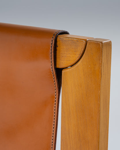 ELM AND LEATHER CHAIR, LUIGI GORGONI, 1970s