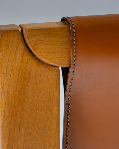 ELM AND LEATHER CHAIR, LUIGI GORGONI, 1970s