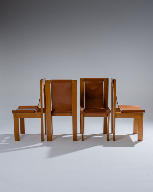 SET DE 4 CHAISES EN ORME ET CUIR, LUIGI GORGONI, 1970s
