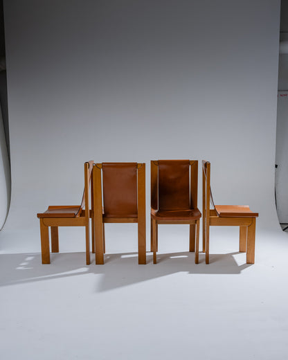 PAIRE DE CHAISES EN ORME ET CUIR, LUIGI GORGONI, 1970s