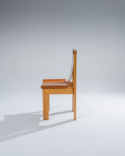 ELM AND LEATHER CHAIR, LUIGI GORGONI, 1970s