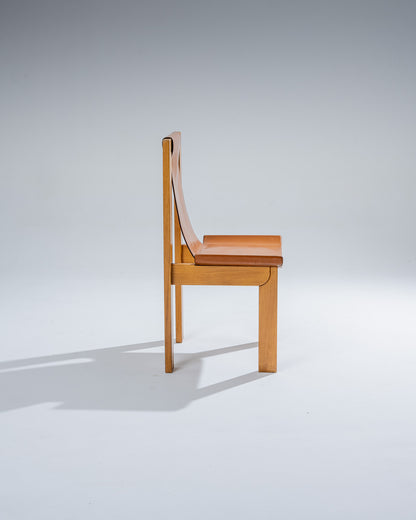 ELM AND LEATHER CHAIR, LUIGI GORGONI, 1970s