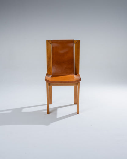 PAIRE DE CHAISES EN ORME ET CUIR, LUIGI GORGONI, 1970s