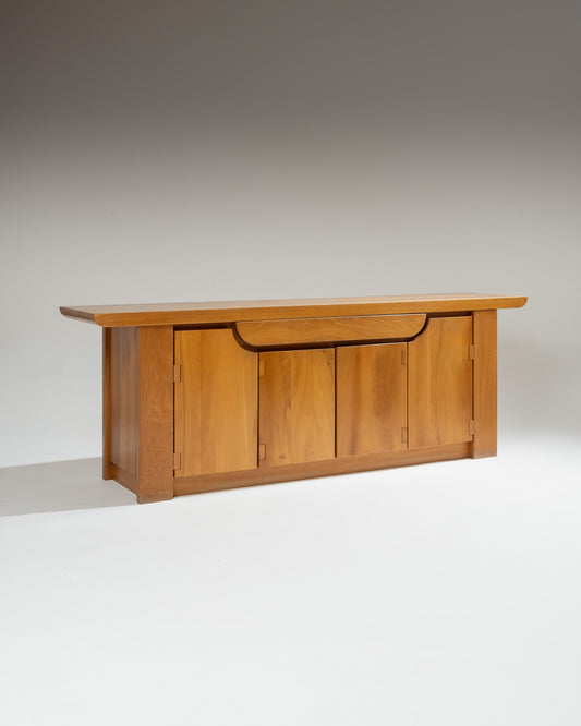 LARGE SOLID ELM BUFFET, LUIGI GORGONI, 1980s