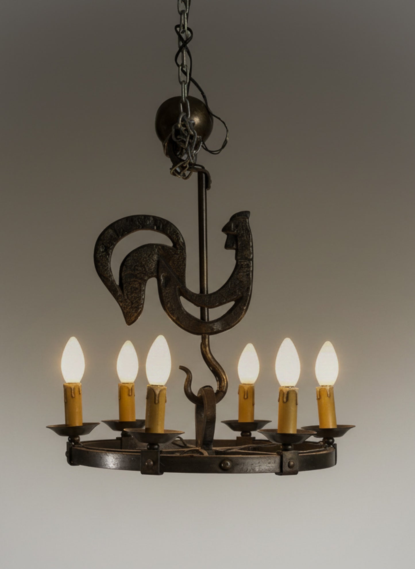 ROOSTER CHANDELIER, JEAN TOURET, 1950s