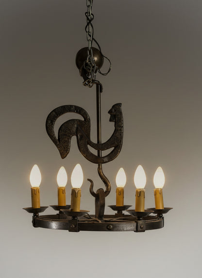ROOSTER CHANDELIER, JEAN TOURET, 1950s