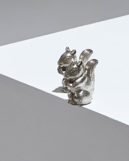 Squirrel-shaped salt and pepper shaker set in silver-plated metal, 1960s 