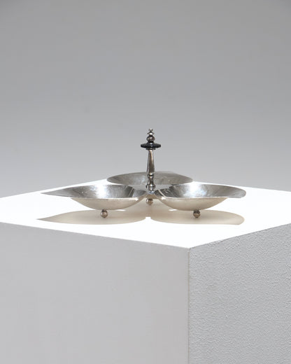 SERVITEUR TRIPLE FEUILLE EN MÉTAL ARGENTÉ, 1950s