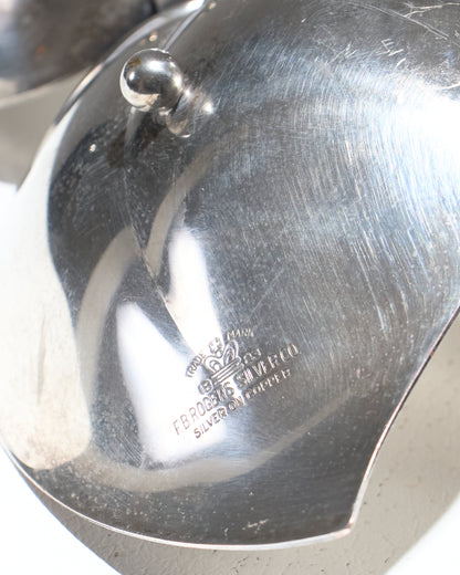 SERVITEUR TRIPLE FEUILLE EN MÉTAL ARGENTÉ, 1950s