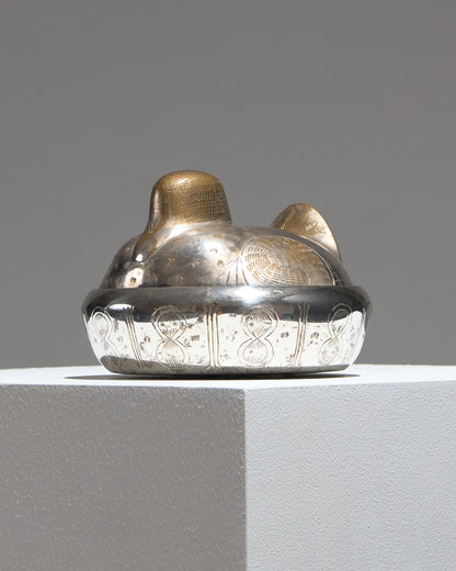 BOÎTE POULE EN LAITON ARGENTÉ, 1970s