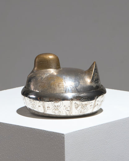 BOÎTE POULE EN LAITON ARGENTÉ, 1970s