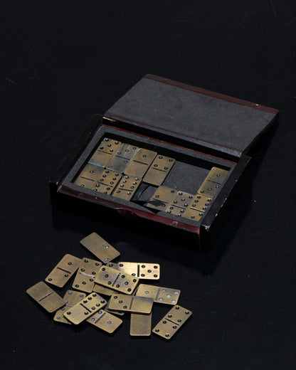 PETIT JEU DE DOMINOS EN BOIS ET MÉTAL, 1980s