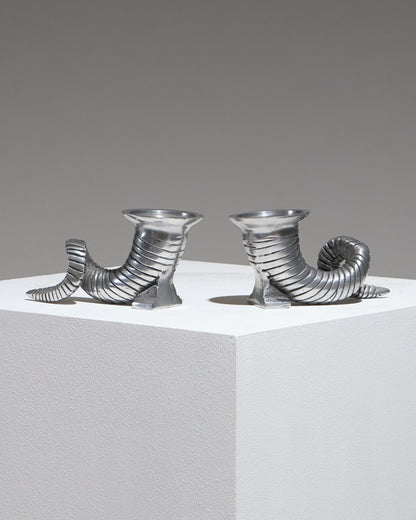 Pair of silver-plated horn candlesticks, 1960s