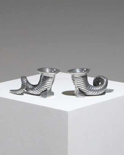 Pair of silver-plated horn candlesticks, 1960s