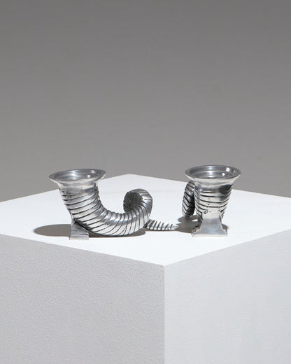 Pair of silver-plated horn candlesticks, 1960s