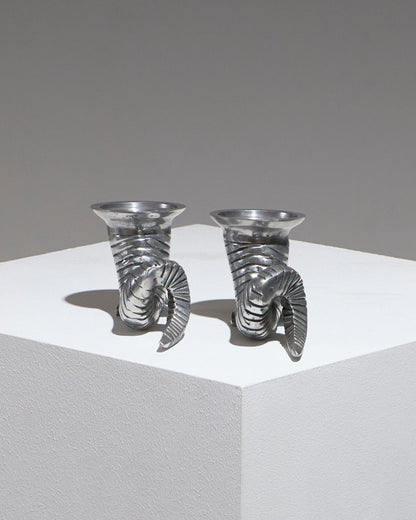 Pair of silver-plated horn candlesticks, 1960s