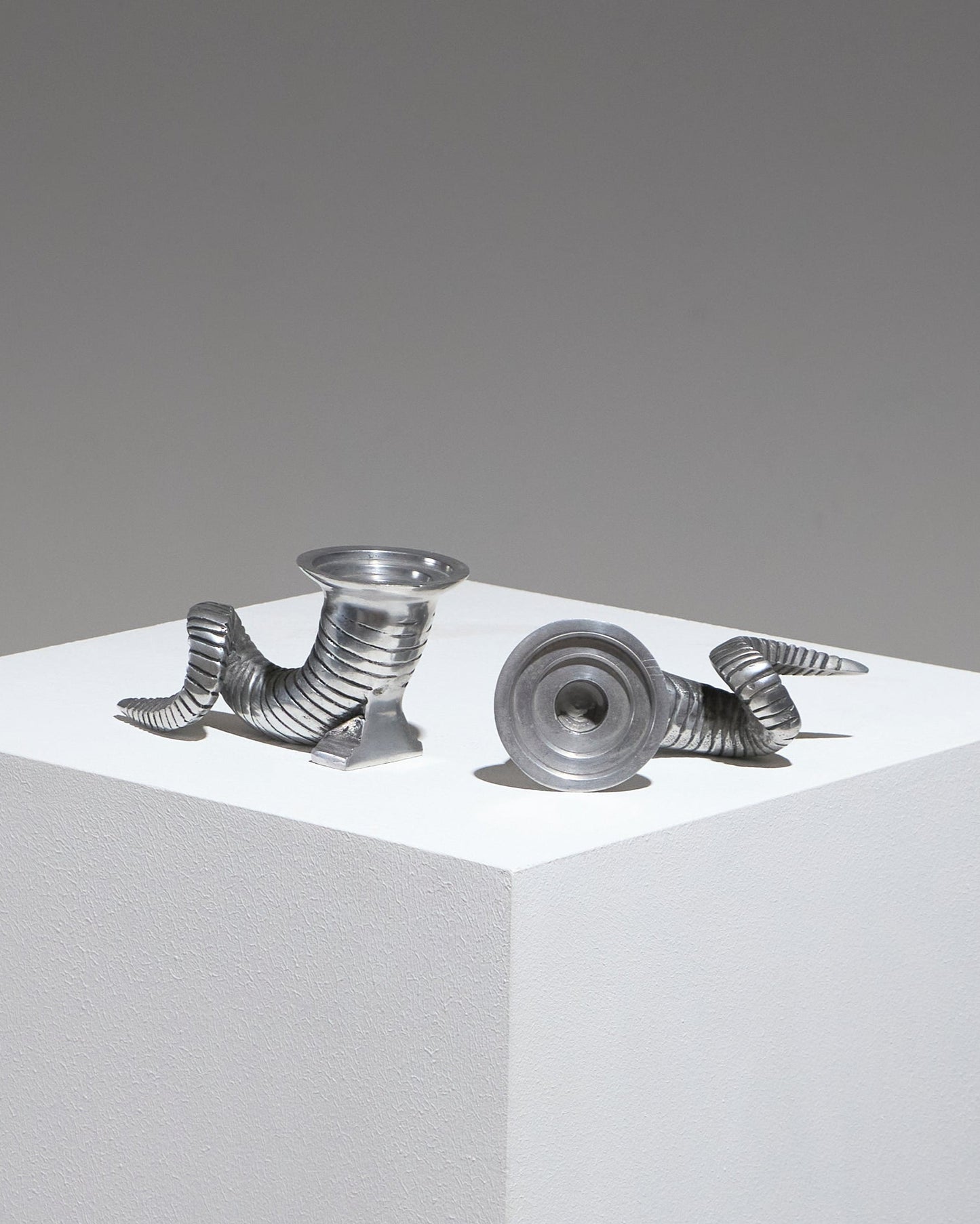 Pair of silver-plated horn candlesticks, 1960s