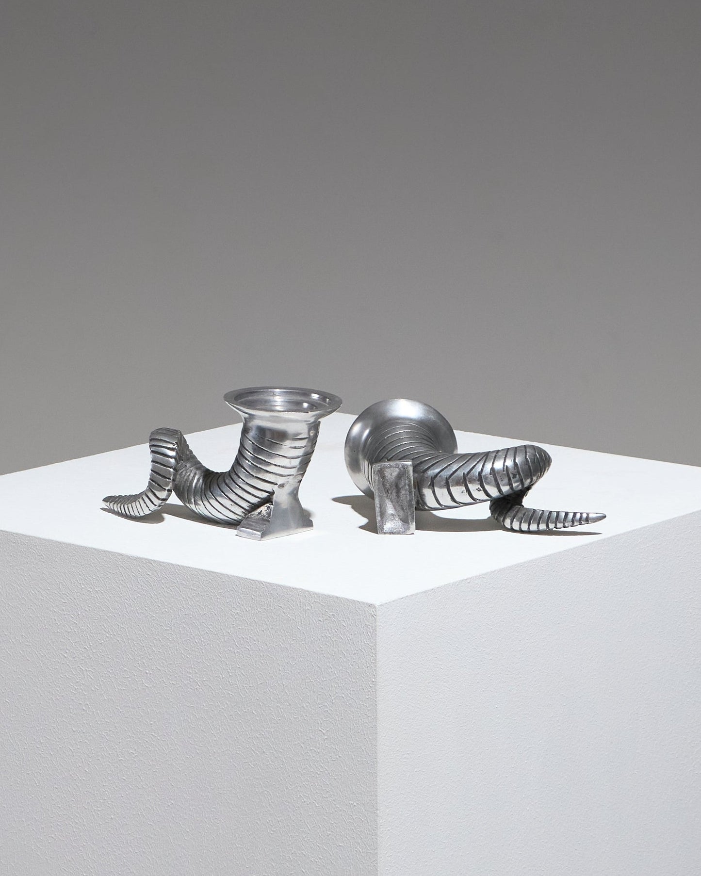 Pair of silver-plated horn candlesticks, 1960s