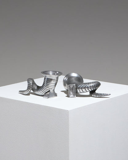 Pair of silver-plated horn candlesticks, 1960s