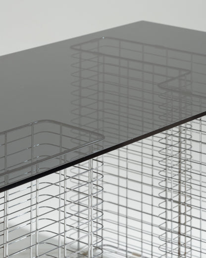 Large wire desk in glass and metal, Terence Conran, 1980s
