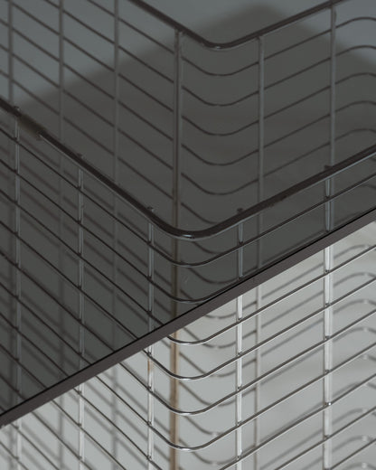 Large wire desk in glass and metal, Terence Conran, 1980s