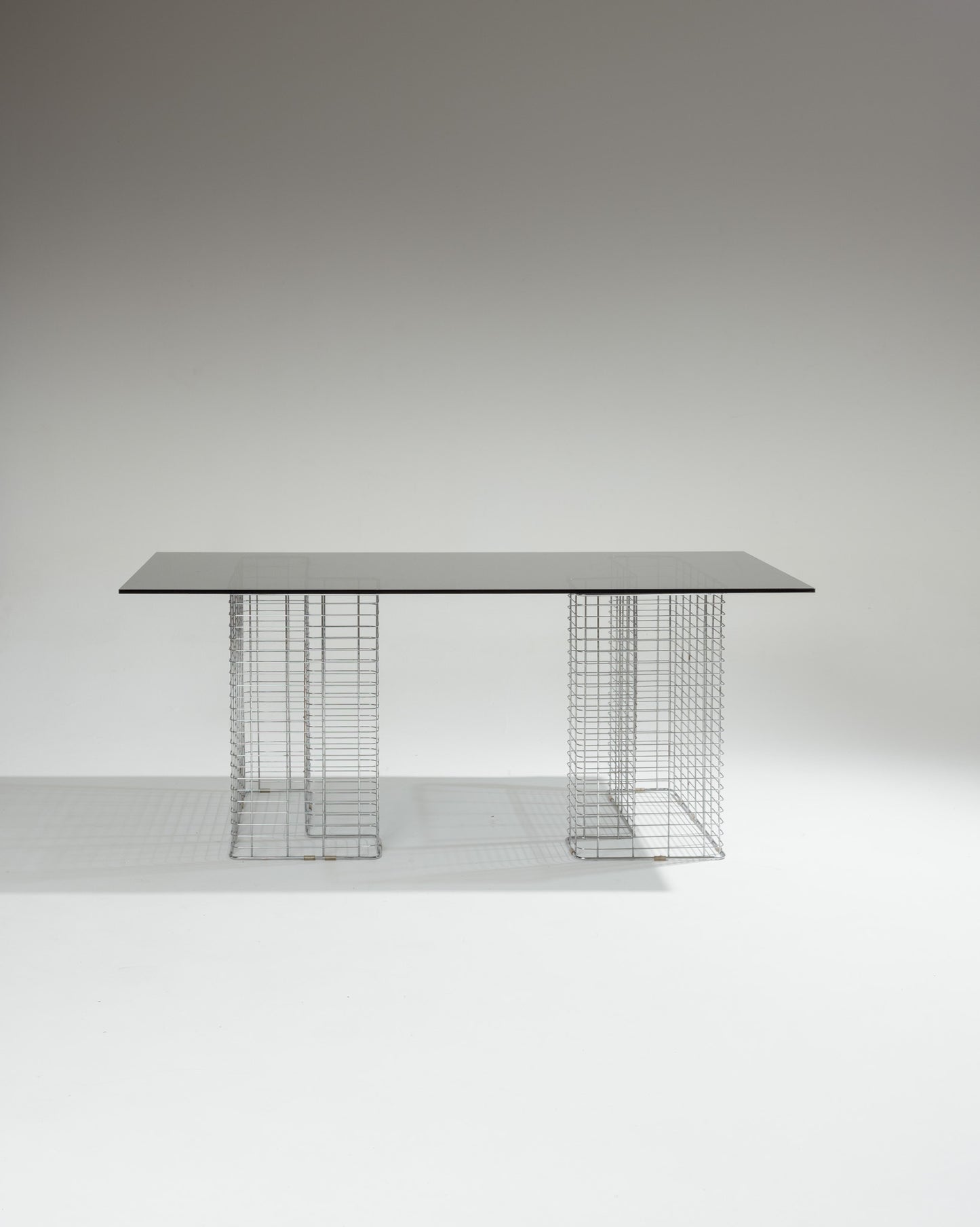 Large wire desk in glass and metal, Terence Conran, 1980s