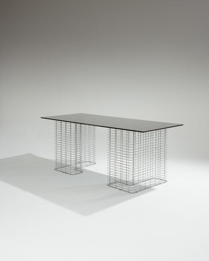 Large wire desk in glass and metal, Terence Conran, 1980s
