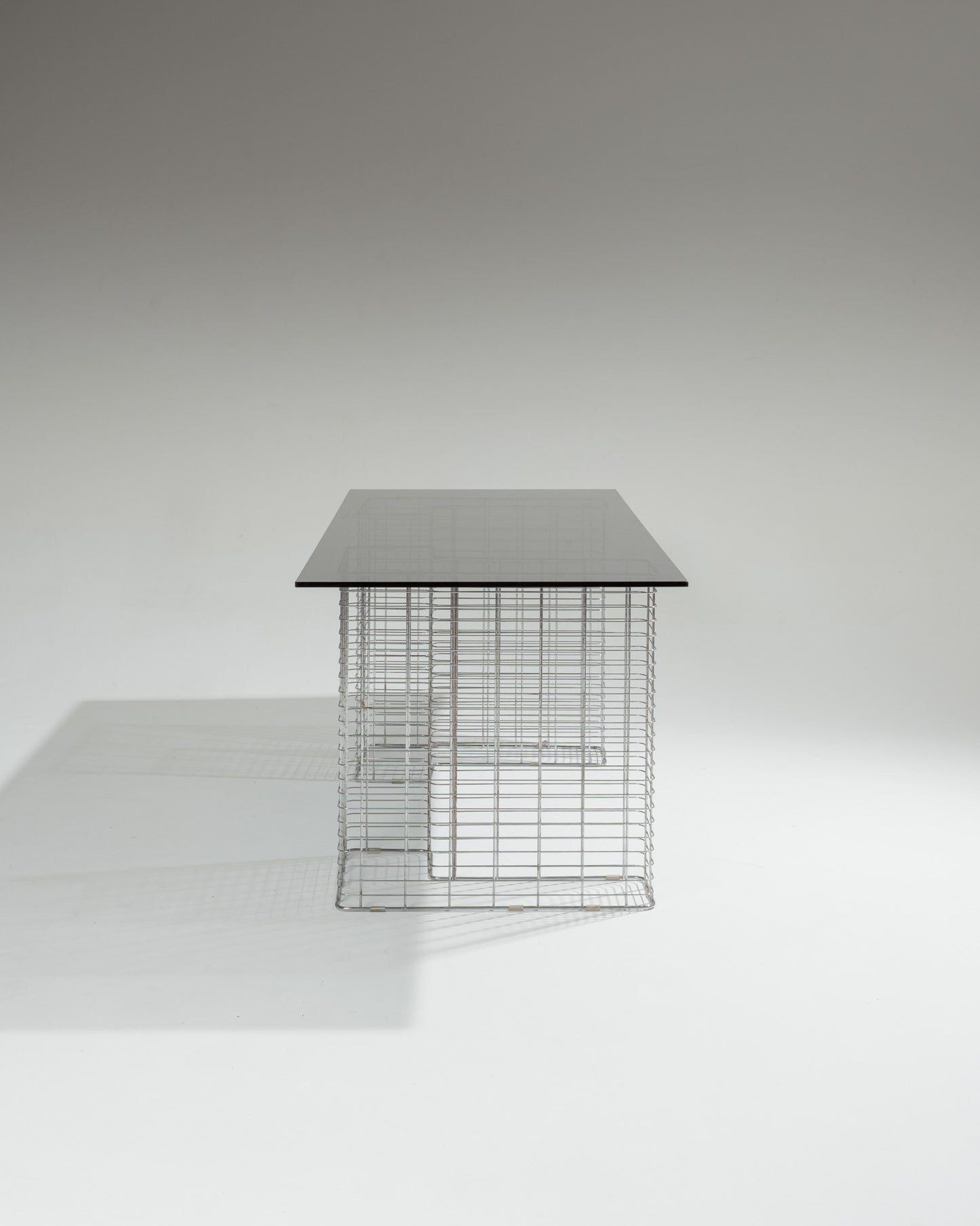 Large wire desk in glass and metal, Terence Conran, 1980s