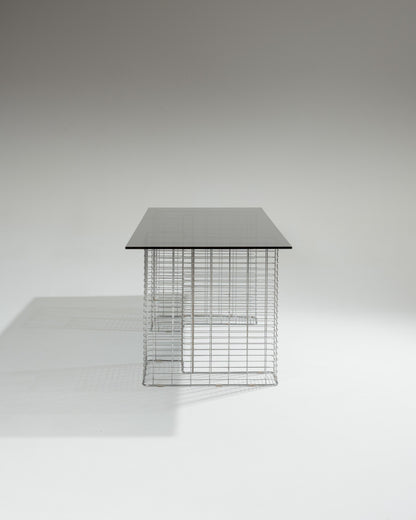 Large wire desk in glass and metal, Terence Conran, 1980s