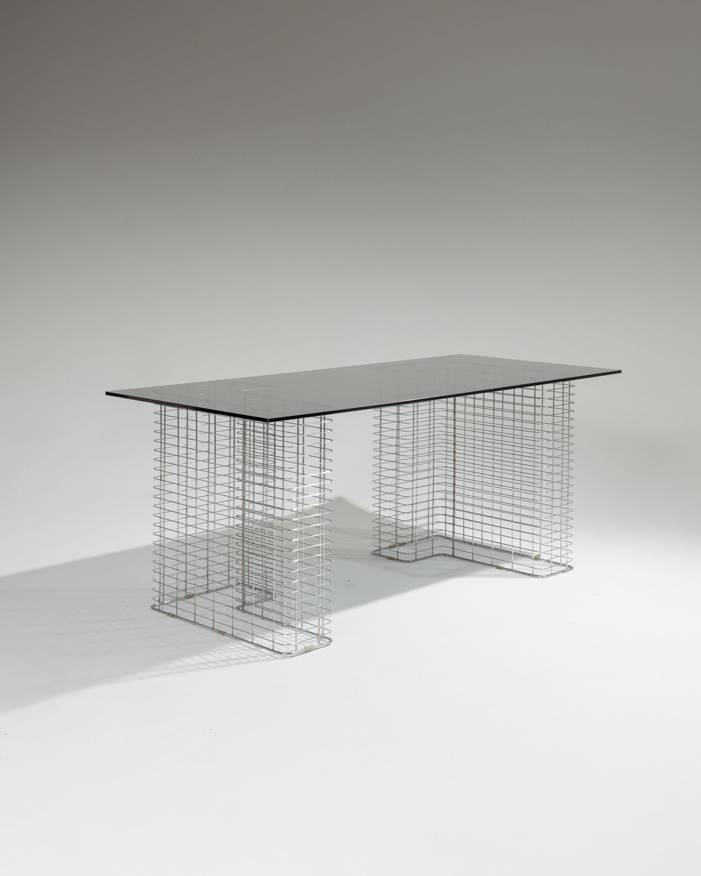 Large wire desk in glass and metal, Terence Conran, 1980s