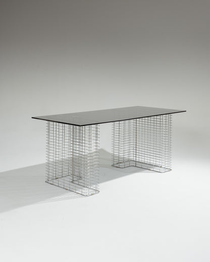 Large wire desk in glass and metal, Terence Conran, 1980s