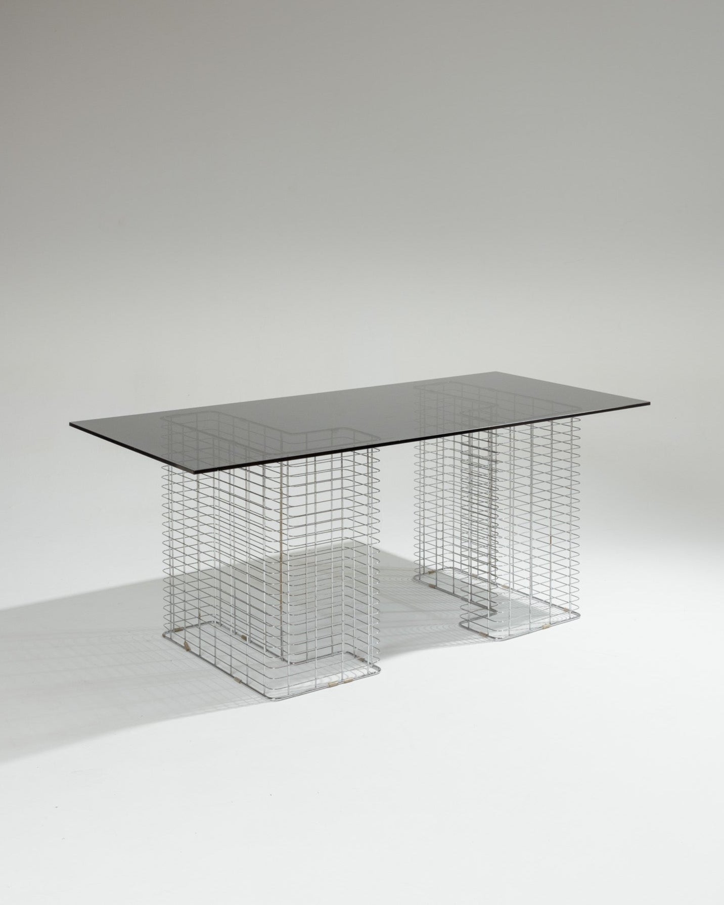 Large wire desk in glass and metal, Terence Conran, 1980s