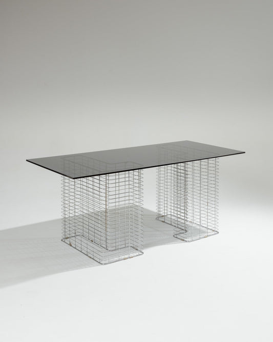 GRAND BUREAU WIRE EN VERRE ET MÉTAL, TERENCE CONRAN, 1980s