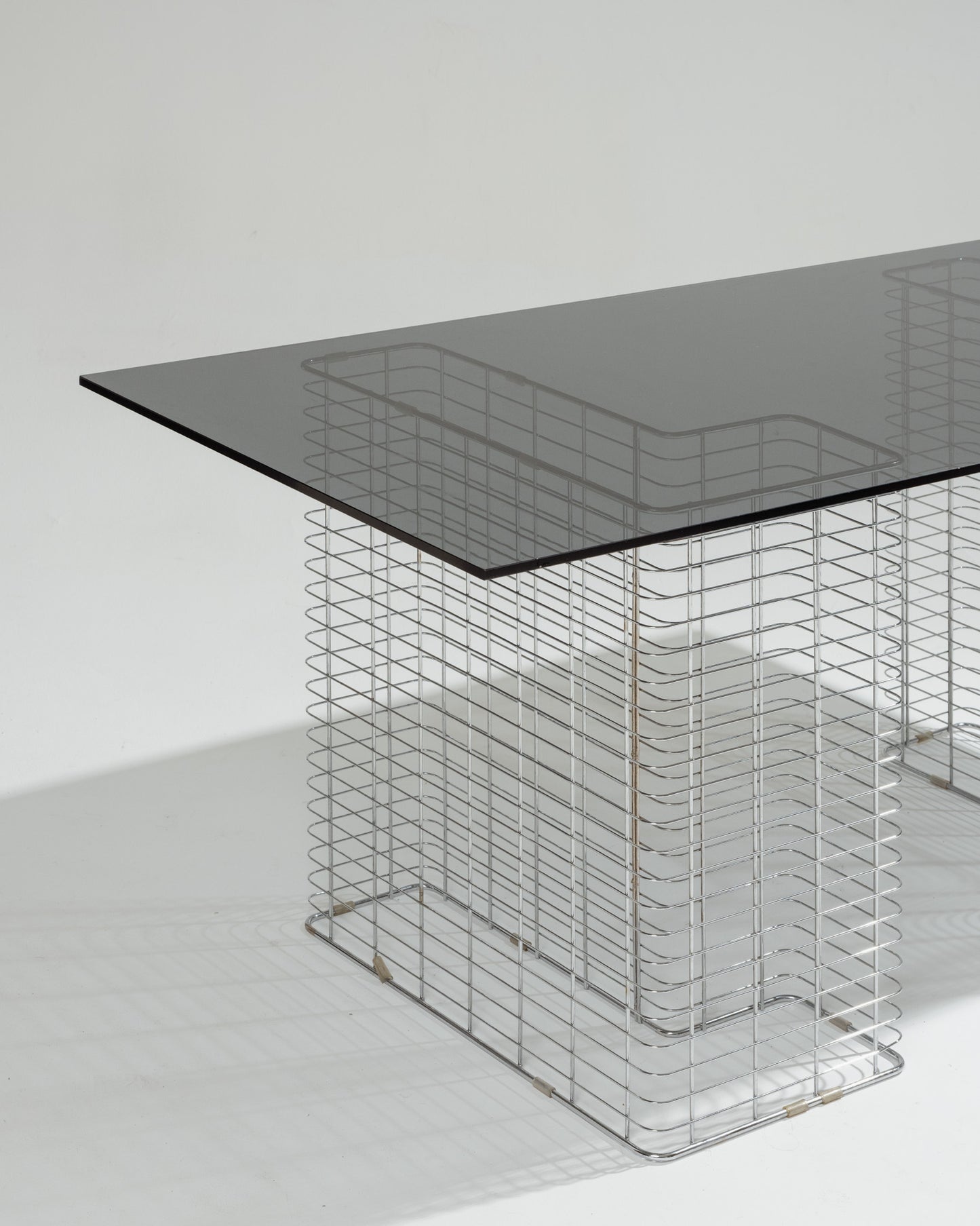 Large wire desk in glass and metal, Terence Conran, 1980s