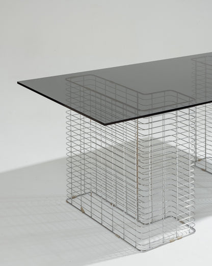 Large wire desk in glass and metal, Terence Conran, 1980s
