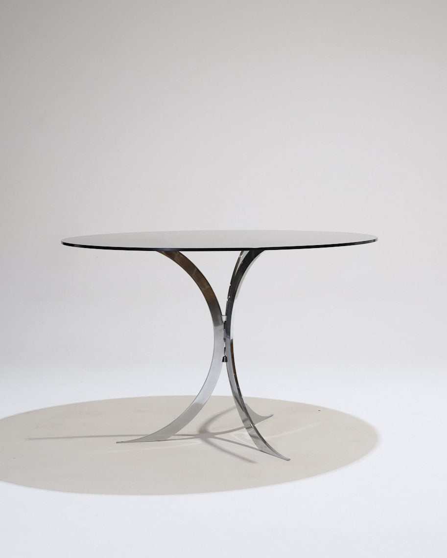 TABLE À MANGER RONDE EN VERRE ET MÉTAL, BORIS TABACOFF, 1970s