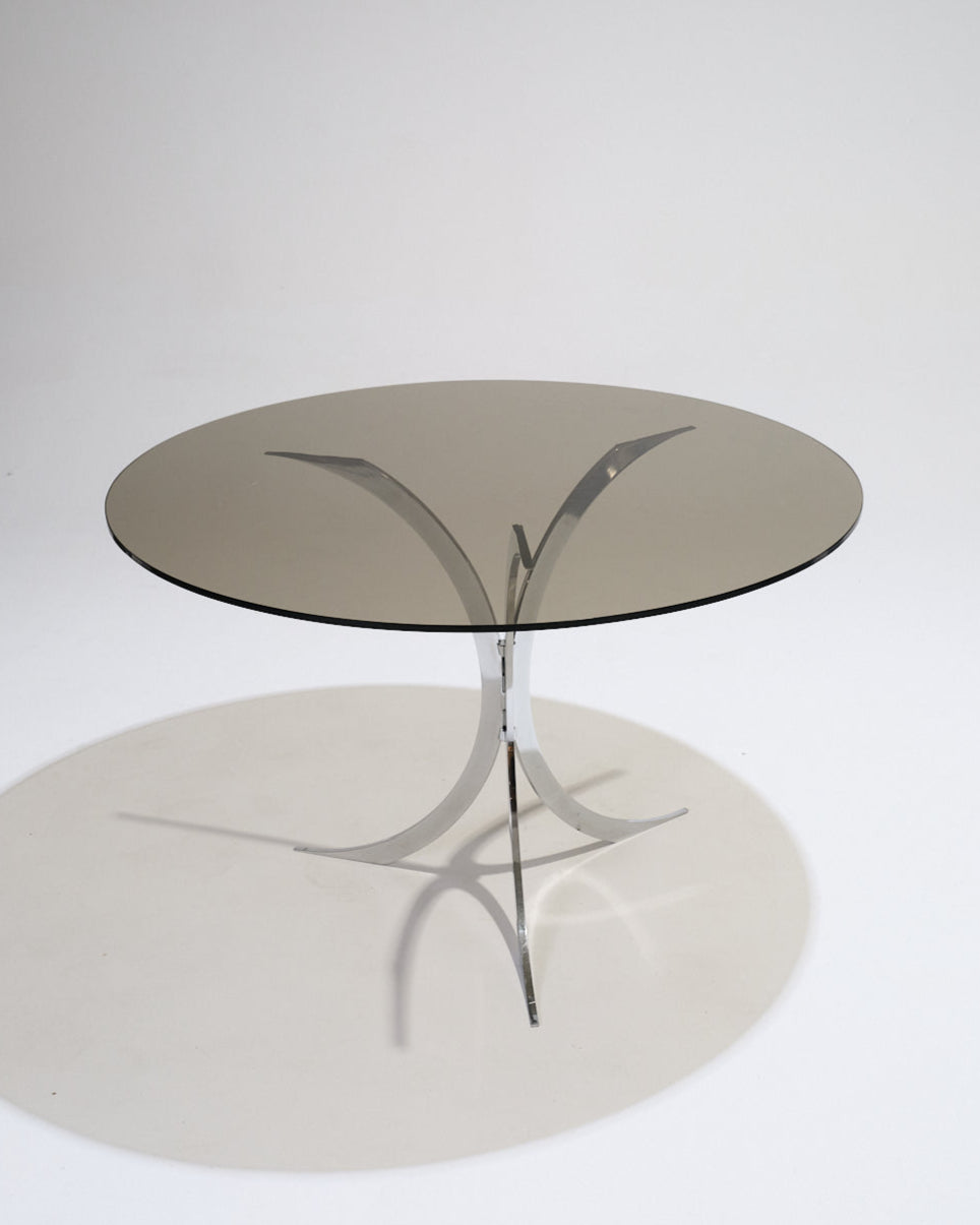 TABLE À MANGER RONDE EN VERRE ET MÉTAL, BORIS TABACOFF, 1970s
