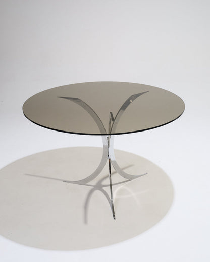 TABLE À MANGER RONDE EN VERRE ET MÉTAL, BORIS TABACOFF, 1970s