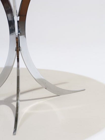 TABLE À MANGER RONDE EN VERRE ET MÉTAL, BORIS TABACOFF, 1970s