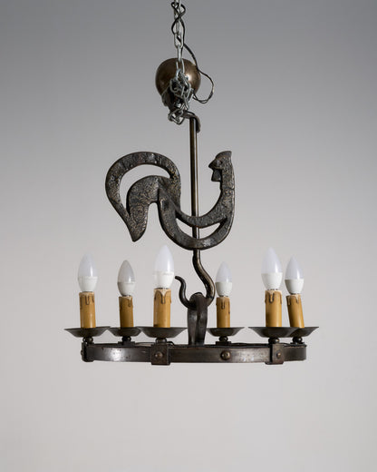 ROOSTER CHANDELIER, JEAN TOURET, 1950s