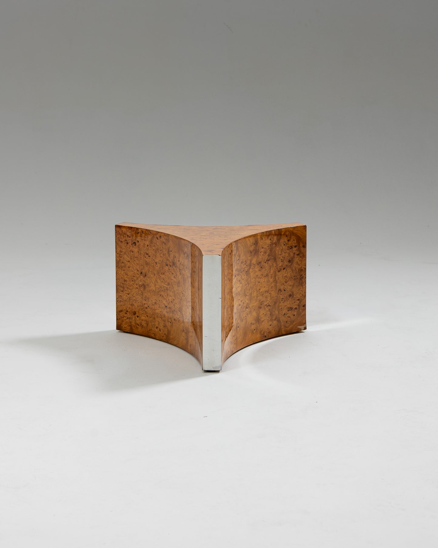 BURR ELM AND GLASS COFFEE TABLE, 1970s