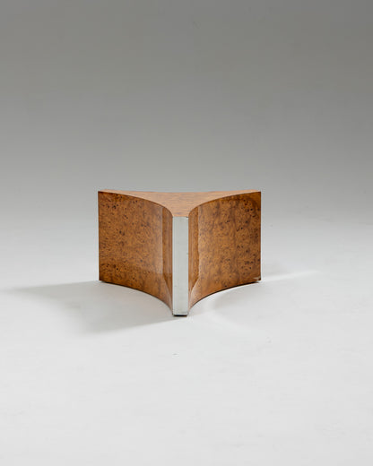 BURR ELM AND GLASS COFFEE TABLE, 1970s