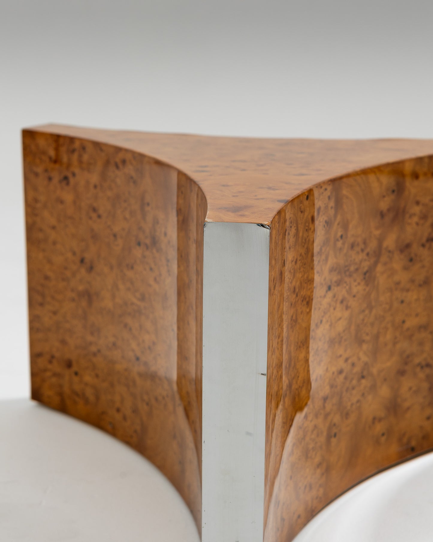 BURR ELM AND GLASS COFFEE TABLE, 1970s