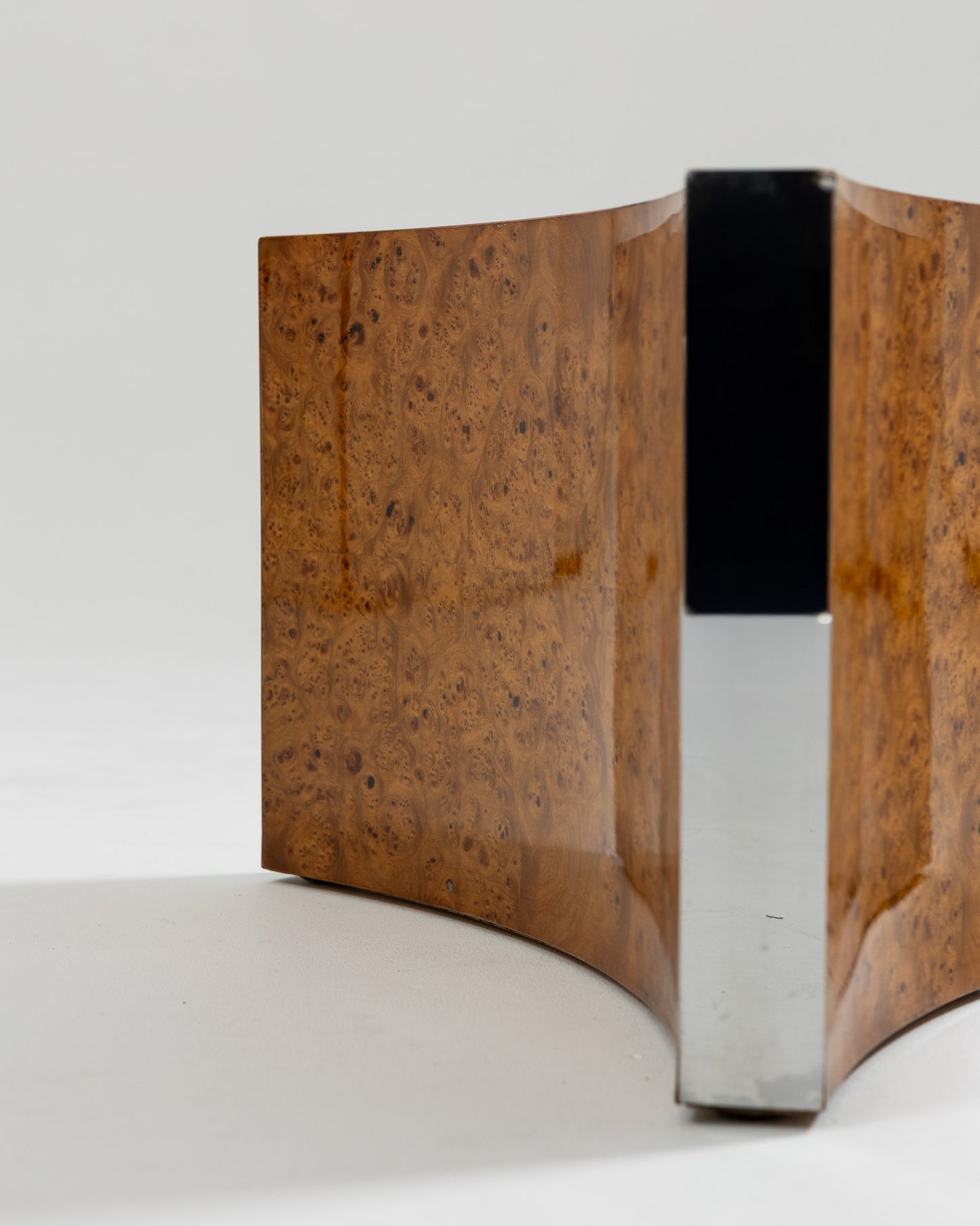 BURR ELM AND GLASS COFFEE TABLE, 1970s