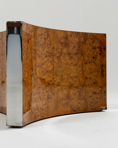 BURR ELM AND GLASS COFFEE TABLE, 1970s