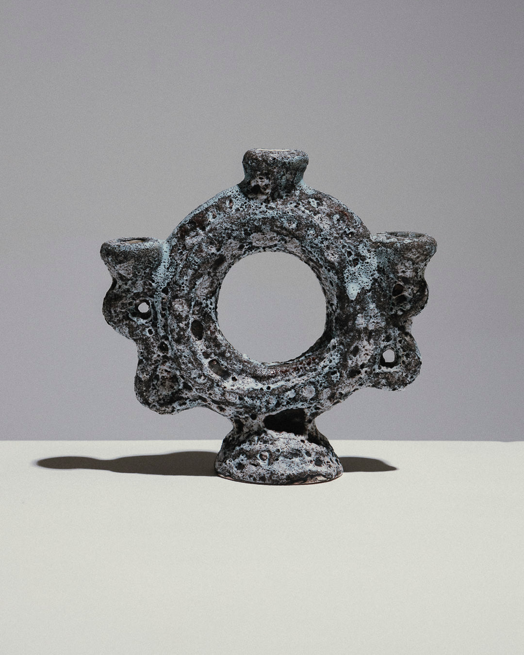 3-LIGHT CANDELABRA IN SEA FOAM EARTHENWARE, 1950s