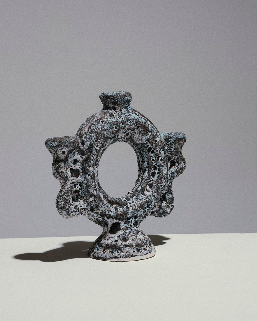 3-LIGHT CANDELABRA IN SEA FOAM EARTHENWARE, 1950s