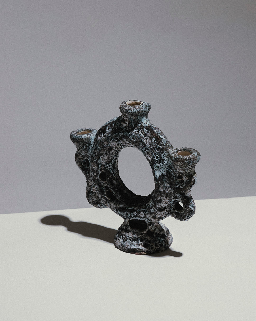 3-LIGHT CANDELABRA IN SEA FOAM EARTHENWARE, 1950s