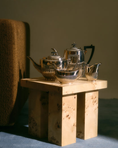 RESERVED-SZKLO STUDIO - SILVER-PLATED METAL TEA AND COFFEE SERVICE, SHEFFIELD, 1950s